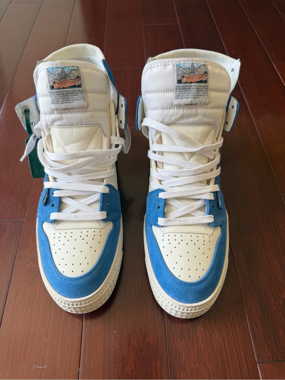 Off-White size 11 High-Top Sneakers in White and Blue